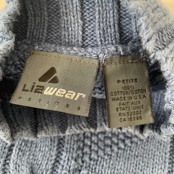 Blue Cable Knit Mock Neck Sweater - Picture 3 of 4